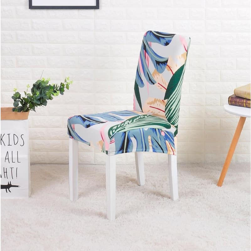 Lysegrå Stoltrekk Med Blå, Beige Og Grønne Blader